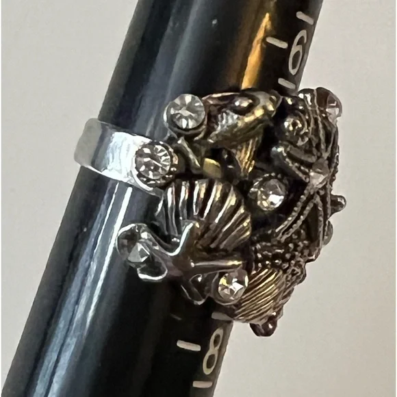 Seashell Beach Motif Silver Tone with rhinestones Ring sz 7 - Picture 3 of 12